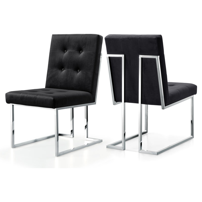 Chaise d'appoint en velours capitonné Chakevia, Velours noir, Chrome