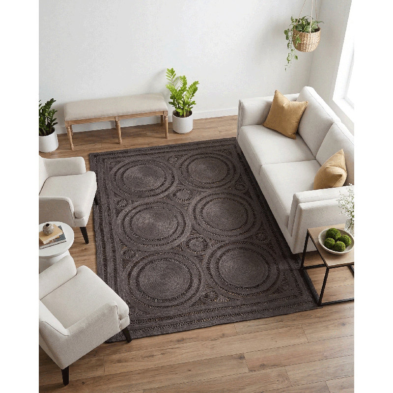 Tapis gris en jute / sisal Mehndi, Rectangle de 10 pi x 14 pi