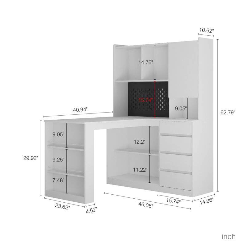 Bureau en L avec chargeur, bureau d'ordinateur avec tiroirs, bibliothèque, avec éclairage à DEL, bureau d'angle moderne, bureau à domicile, bureau d'écriture en L, bureau d'ordinateur de coin avec rangement
