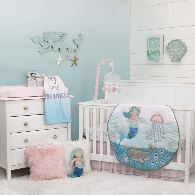 Ensemble de literie pour lit de bébé 4 pièces avec motif sirène Nojo Amburgey