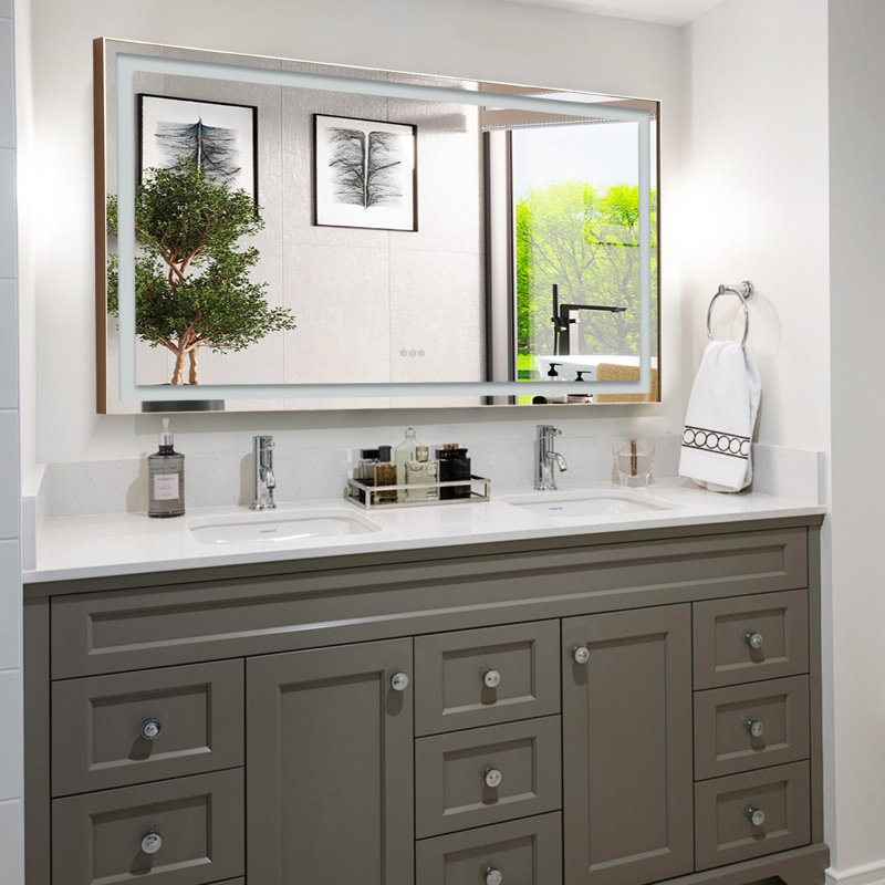 36"x24" Brushed Gold Framed Led Bathroom Mirror,wall Mounted Lighted Vanity Mirror, 36" x 60"