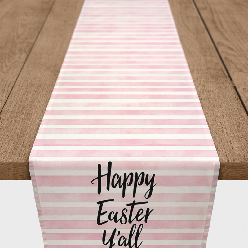 Happy Easter Y'all Outdoor Table Runner Striped, 72" x 16"