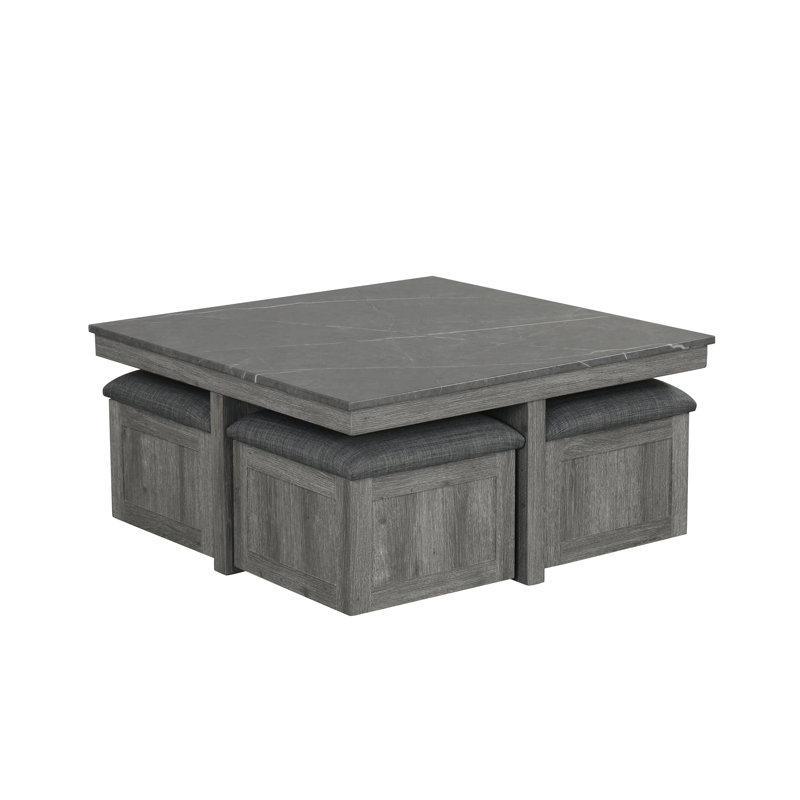 Ensemble de 5 tables basses grises 5 pièces, Gris, Marbre