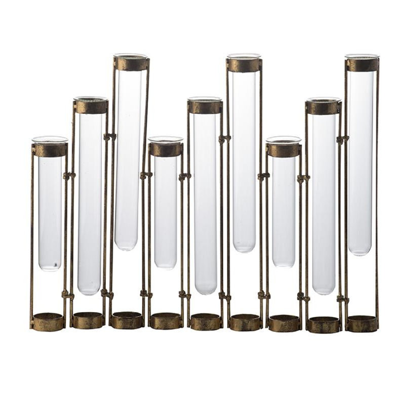 Glass Vial Flower Vase with Bronze Iron Frame - 17.5x2x14"
