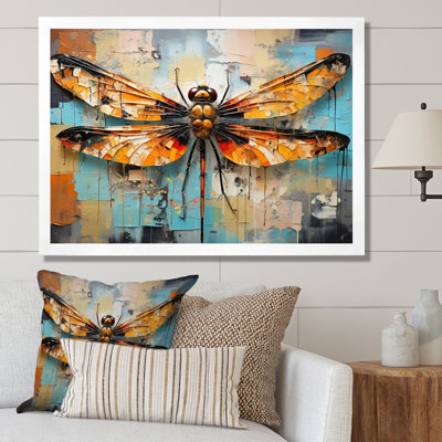 " Orange Dragonfly Insects Flight Collage I " by Designart