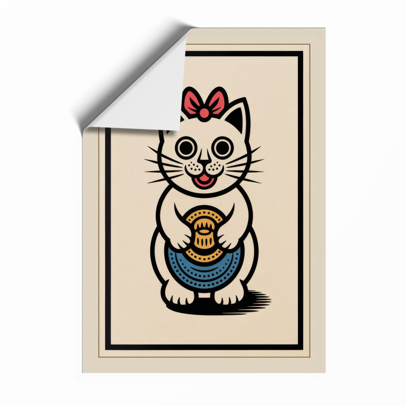 Welcoming Fortune Cat Japandi - Print, Unframed, A4 - 29.7 x 21.0 cm