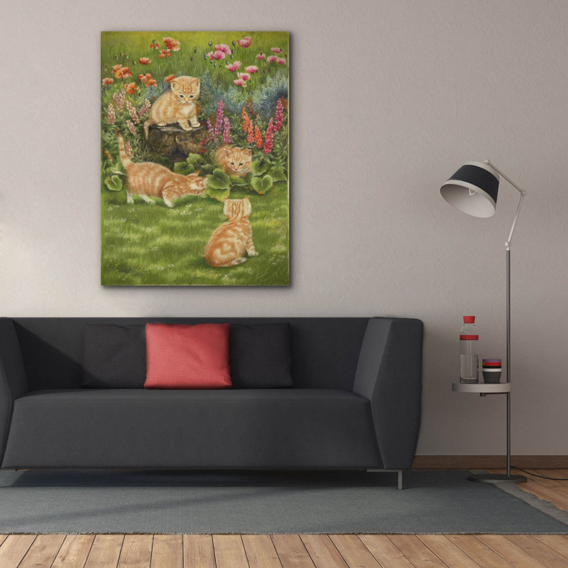 Chatons dans le jardin par Janet Pidoux, H 54 po x l 40 po x P 1,5 po