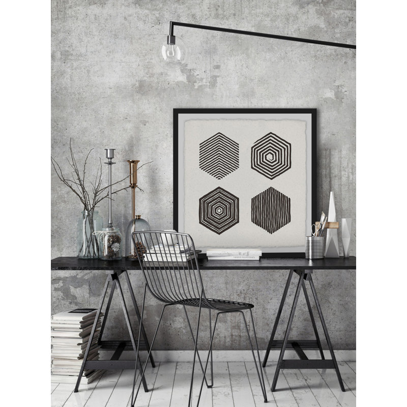 «Hexagons», impression de Marmont Hill, Cadre noir à bords frangés, H 12 po x l 12 po x P 1,5 po