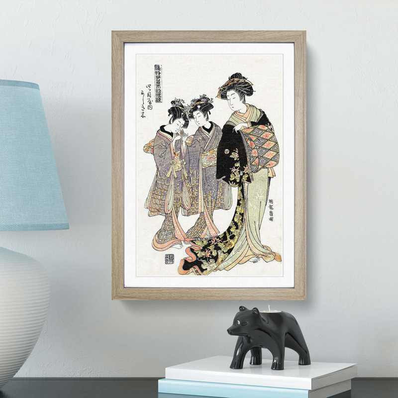 Courtesan Nishikigi by Isoda Koryusai - Picture Frame Painting Print, 48cm H x 36cm W x 2cm D, Oak Framed
