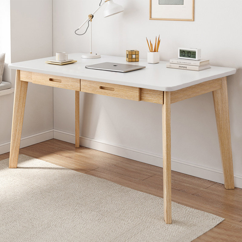 Latwon Wooden Desk, 29.5" H x 47.2" W x 21.7" D, White/Burlywood