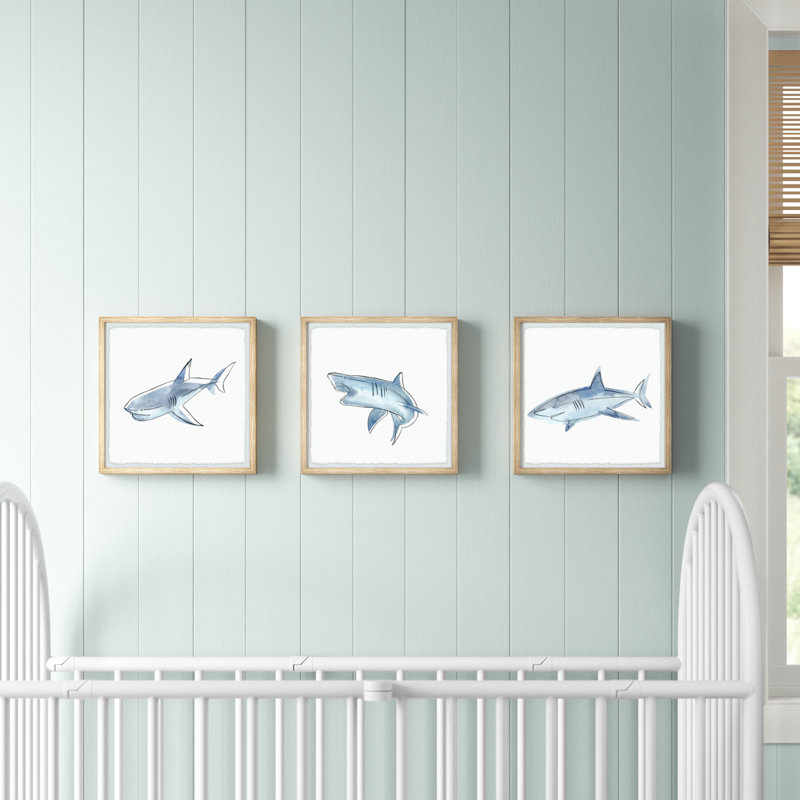 Callum Fiery Sharks Triptych 3-Piece Set Framed Print, 12" H x 12" W x 1.5" D
