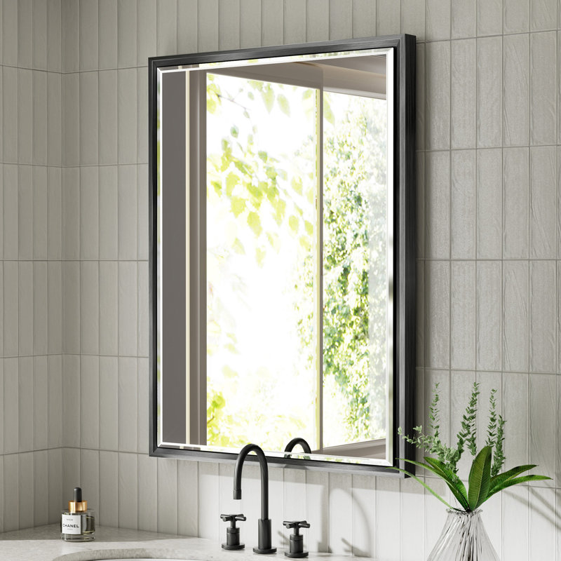 Miroir de salle de bain Lohoski, Noir mat, 32 po x 24 po