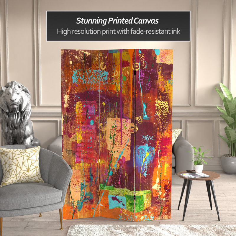 71" x 47.25" India Canvas 3 Panel Room Divider, 6 ft. High