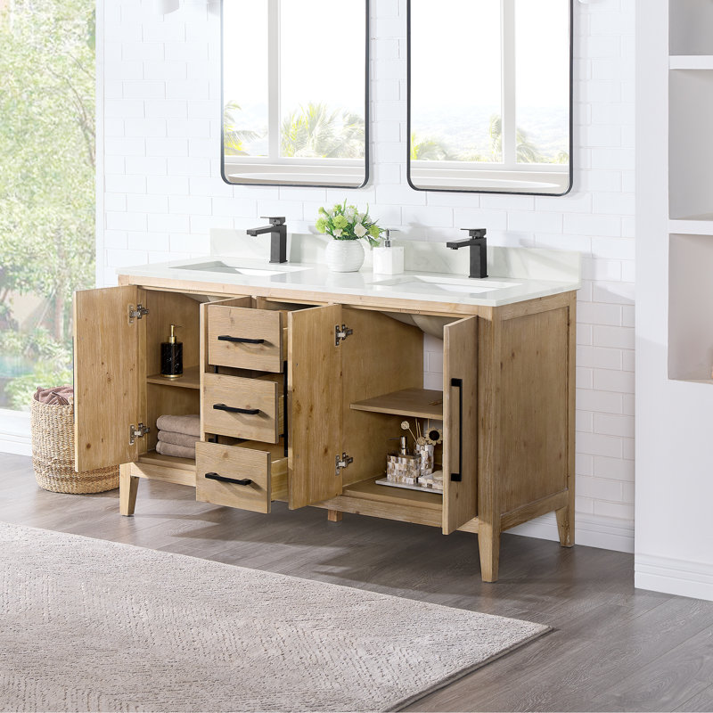 Laurel 59.2" Double Bathroom Vanity Base Only, Weathered Fir