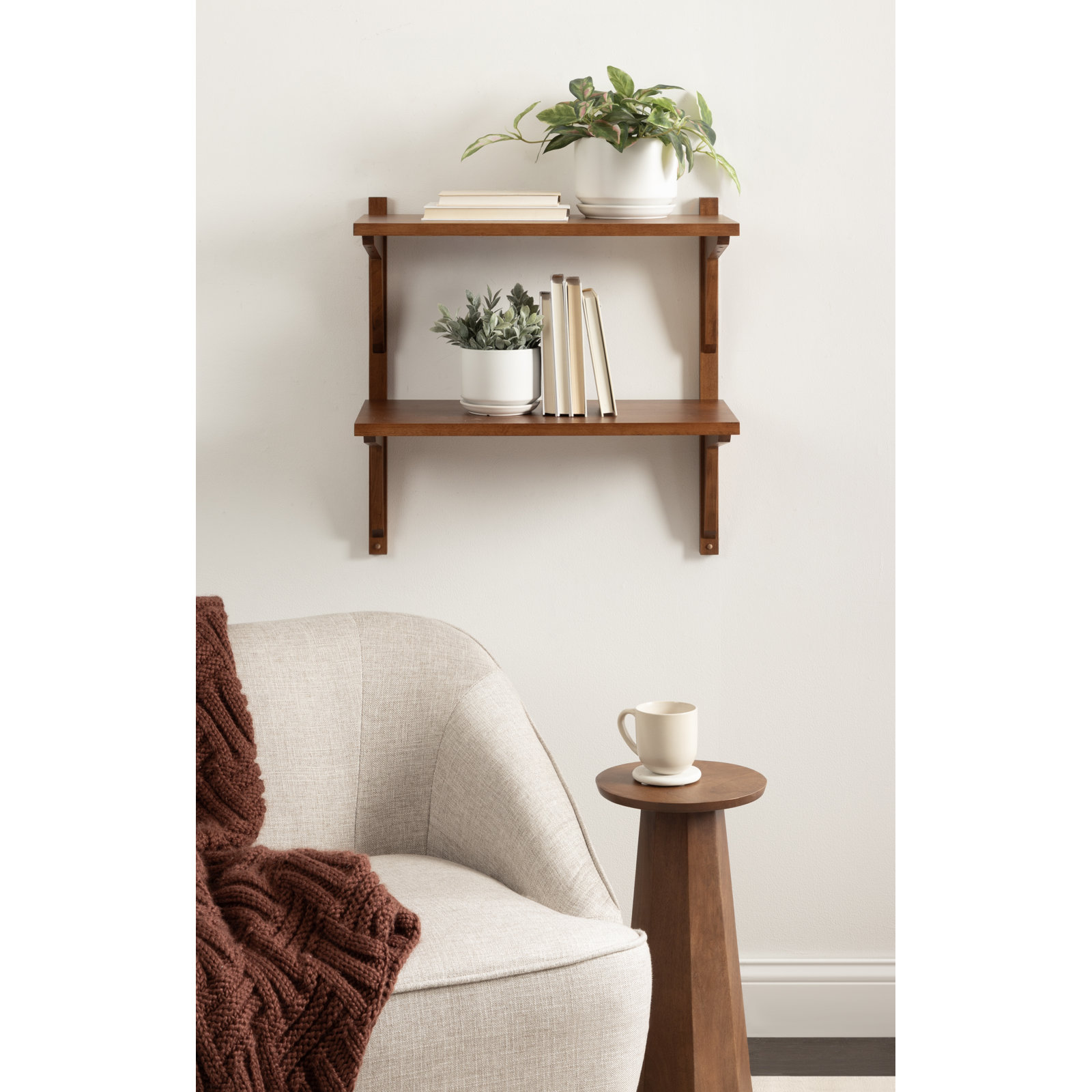 Carmouche Tiered Solid Wood Wall Shelf, Brown