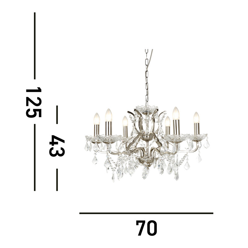 Bastia 6 - Light Candle Style Chandelier, Satin Silver