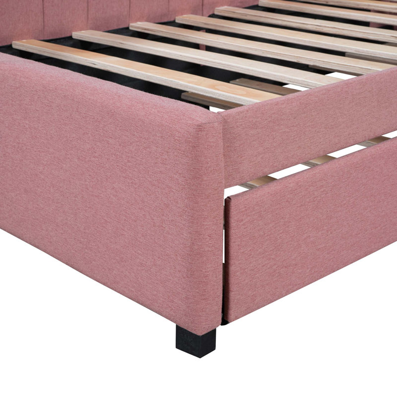Lit de jour rembourré avec cadre de canapé-lit sans tissu de lin, Rose