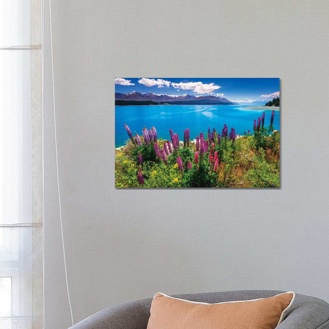 Wildflowers At Lake Pukaki In The Southern Alps, Canterbury, South Island, New Zealand by Russ Bishop - Wrapped Canvas Gallery-Wrapped Canvas Giclée