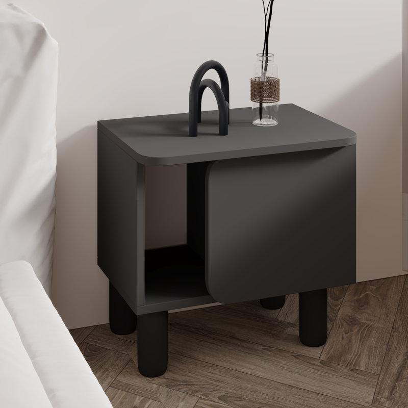 Tamita 50cm W Manufactured Wood Bedside Table, Anthracite