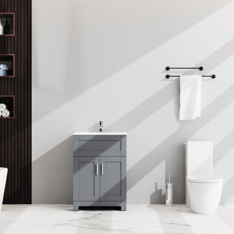 Armoire de salle de bain 24 po avec lavabo 24 po - Installation sophistiquée avec beaucoup d'espace de rangement 2 portes - Installation facile - Matériau du meuble-lavabo en céramique de style chic spacieux à 2 portes