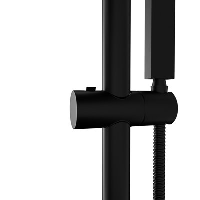Système de douche carré noir mat avec pluie de 12 pouces - fixation murale, barre coulissante réglable et fonction facile à nettoyer, valve intégrée, double fonction