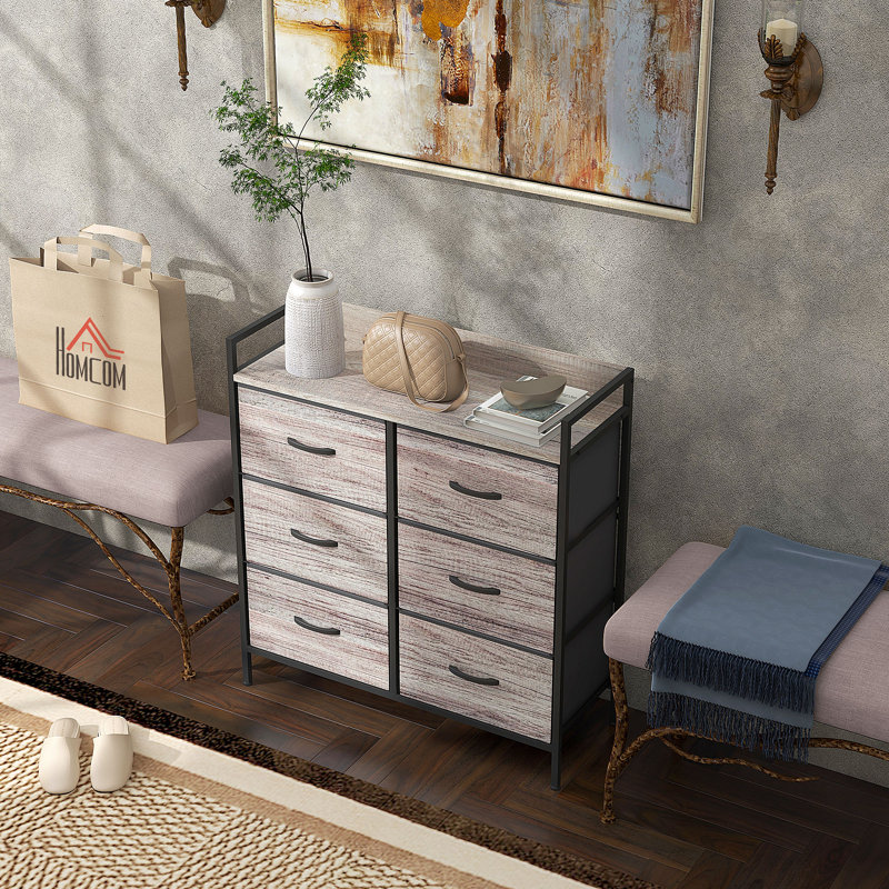 HOMCOM Chest of Drawers Fabric Dresser 6 Drawers, Grey Wood Effect