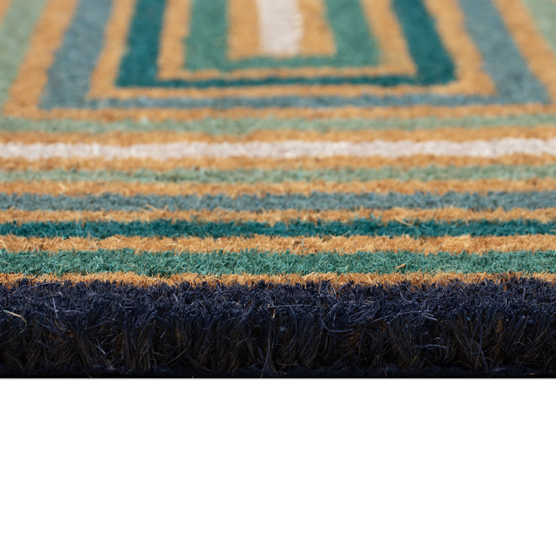 Kidsgrove Non-Slip Geometric Outdoor Doormat, Blue, 0.60" H x 18" W x 30" D