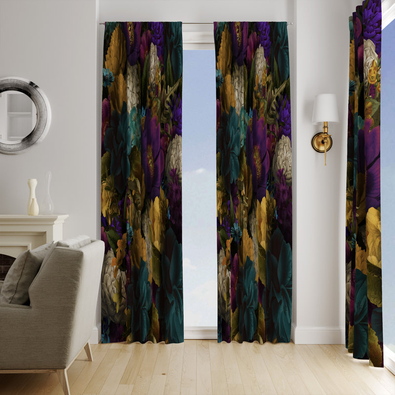 Panneau de rideau simple semi-transparent floral, L 40 po x L 52 po
