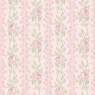 Blooming Heirloom Strawberry Macaron Rose Stripe Wallpaper