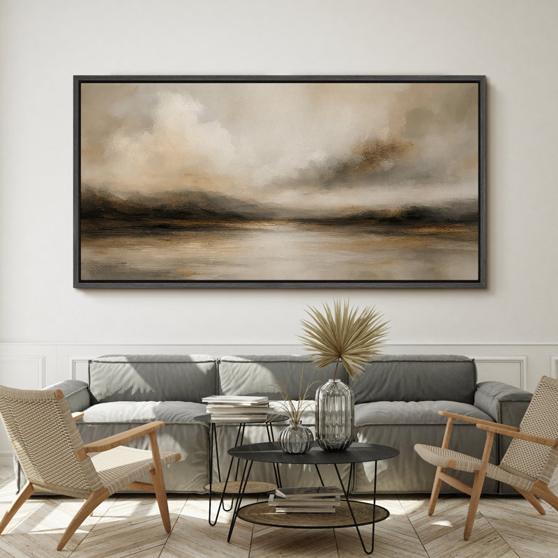 Grande impression sur toile encadrée, impression de paysage abstrait neutre pour décoration murale moderne minimaliste, Noir