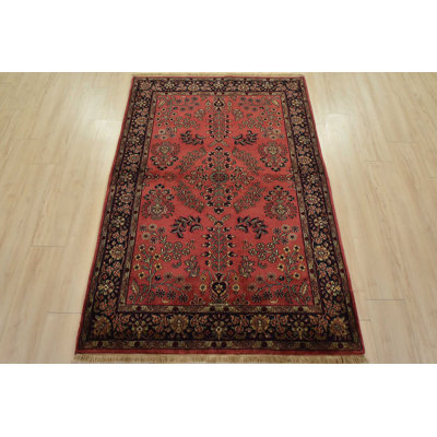 Tapis oriental traditionnel en laine rose noué à la main 4 pi 1 po x 6 pi Fine