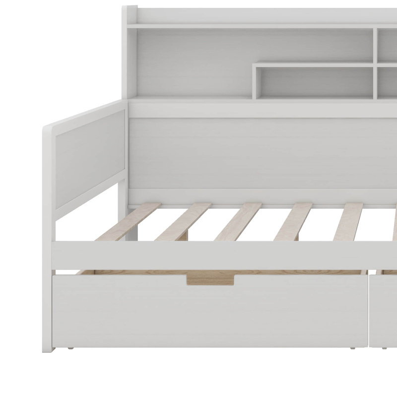 Vrishin Wooden Full Size Multi-functional Bed with Two Storage Drawers and Study Desk, Antique White