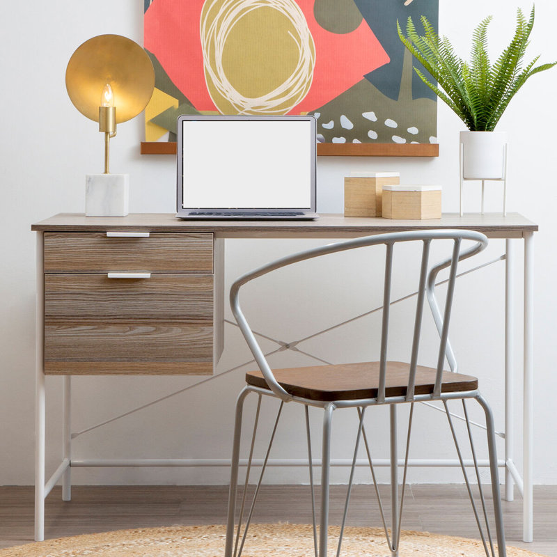 Reinolf Writing Desk, Black, Dark Brown, Right Hand Facing