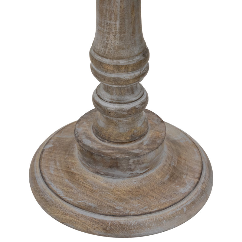 21" Natural Wood Floral Carved Round Pedestal Side Table