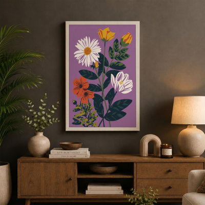 Mid-Century Floral Arrangement Botanical - Wrapped Canvas