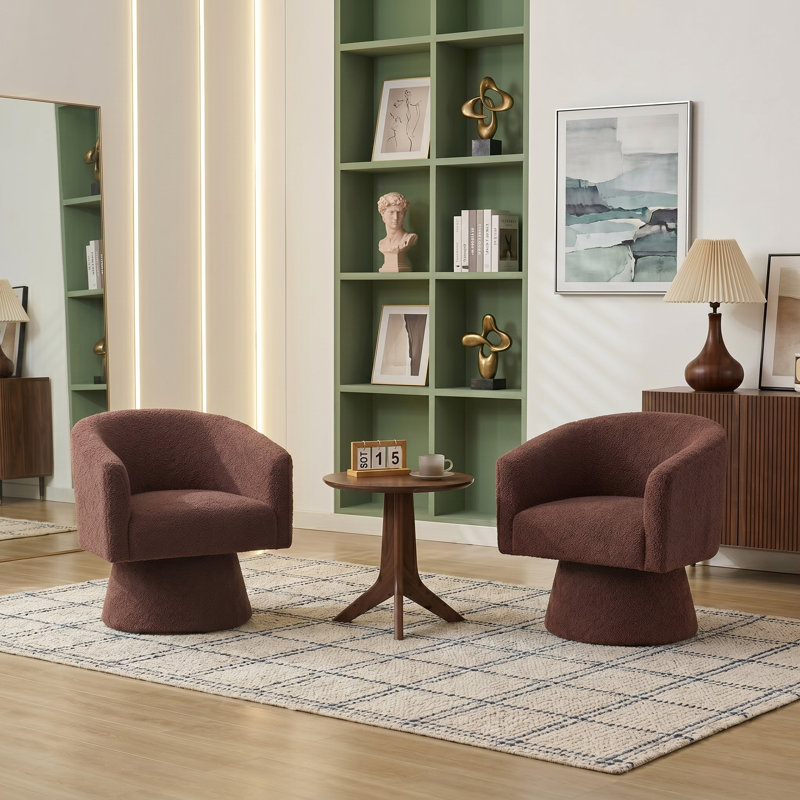 Fauteuil demi-tonneau pivotant rembourré Caleigha, Polyester brun