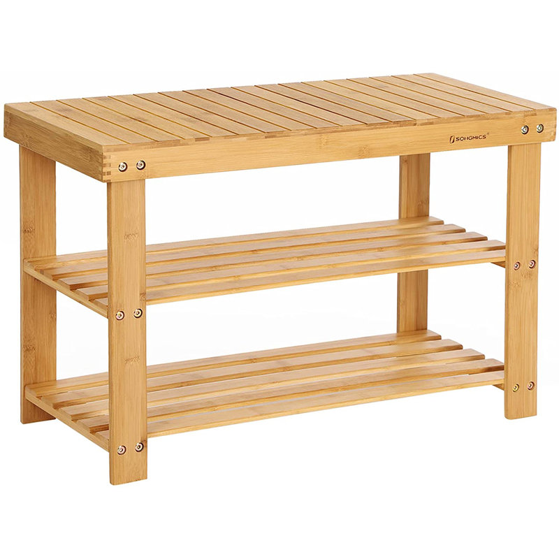 6 Pair Shoe Storage Bench, Light Brown
