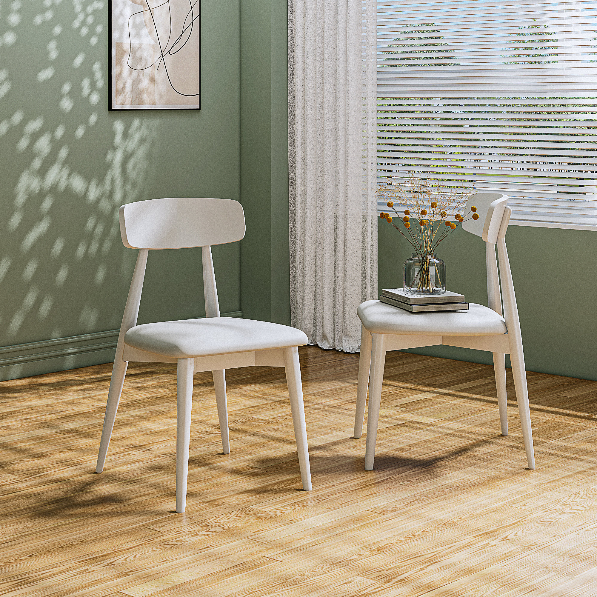 Corrigan Studio® Mataia Upholstered White Dining Chairs No Assembly