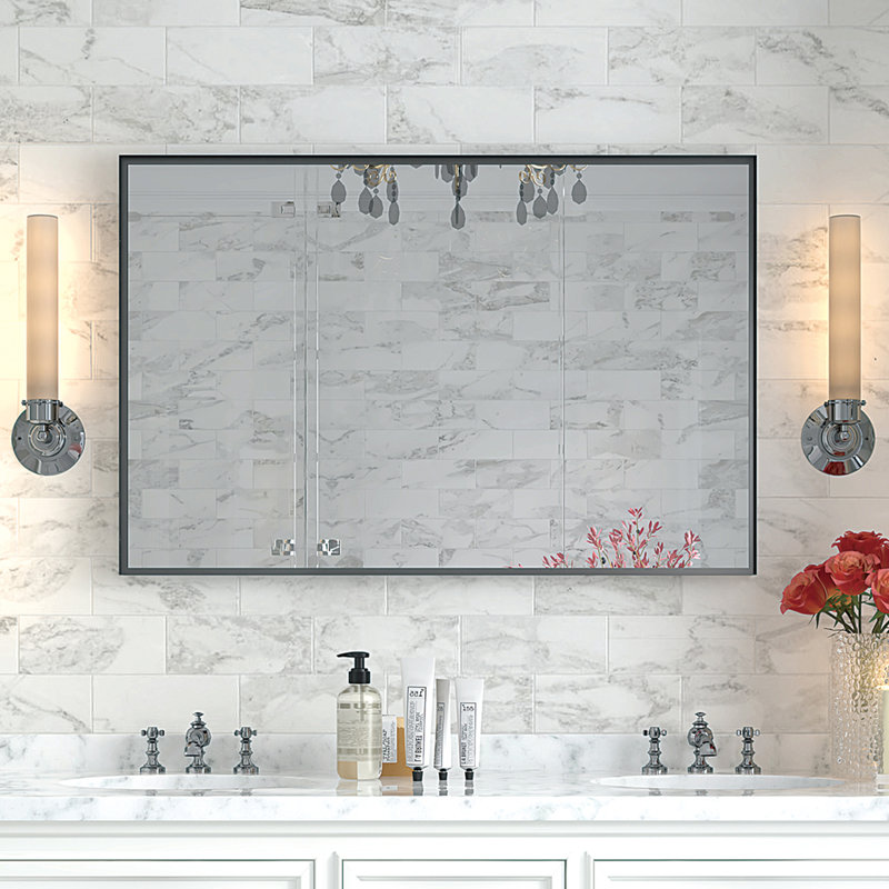 Miroir de salle de bain mural, Noir, 30,68 po x 40,71 po