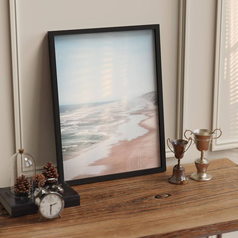 «Washed Out Retro Ocean Waves On Beach Nature Illustration Small Decor», œuvre d'art moderne, Blanc, H 10 po x l 8 po