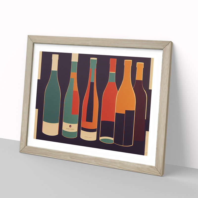 Retro Wine Bottle Vol.4 1 Piece Single Picture Frame Painting, 25cm H x 34cm W x 2cm D, Oak Framed