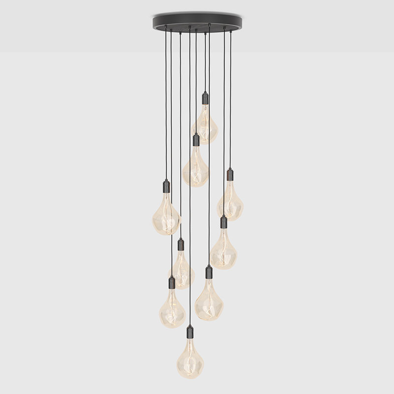 Black Glass Globe Nine Pendant Light with Graphite Canopy