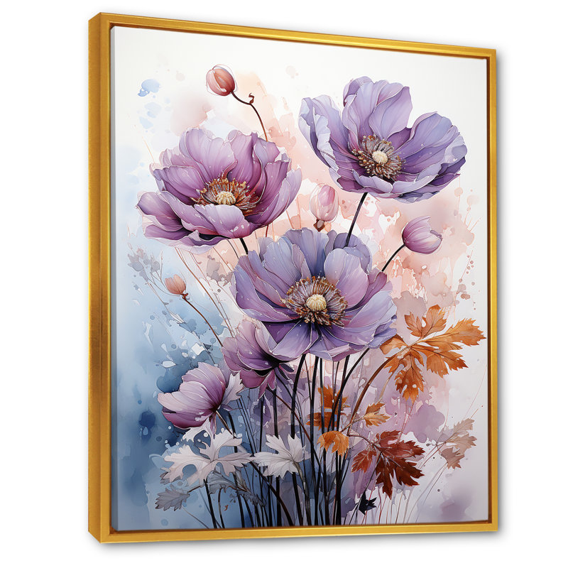 «Mauve Buttercups Mystical Moments» sur toile, H 40 po x l 30 po x P 1,5 po, Cadre flottant doré