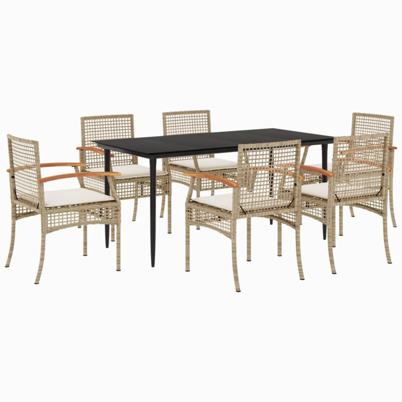 Alliona Rectangular Outdoor Table Set, Cream, Beige, 6