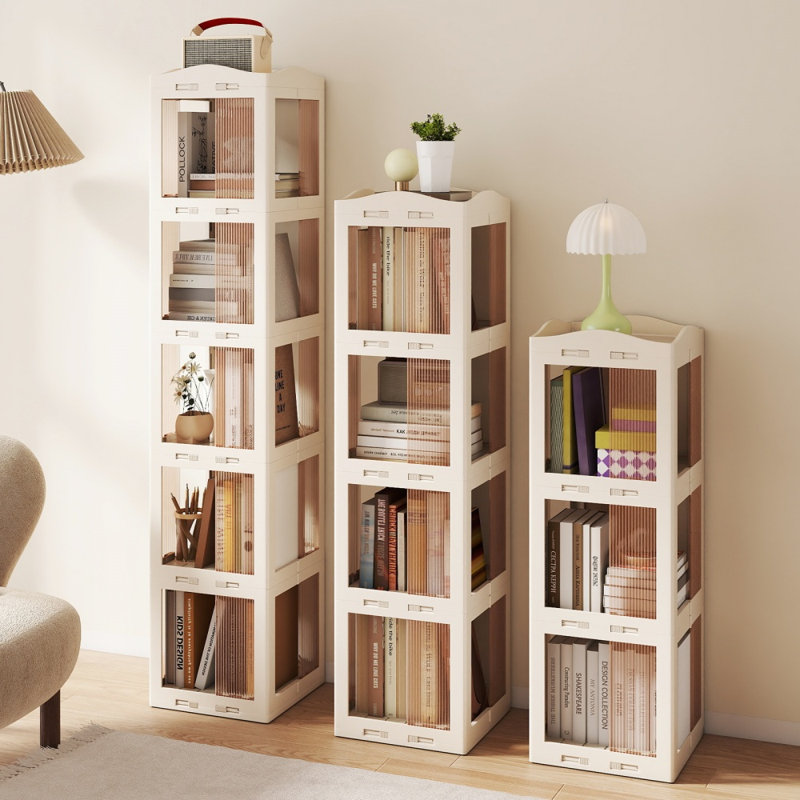 Bibliothèque pivotante autoportante à 5 niveaux avec base pivotante et panneaux, 14,5 x 14 x 68,5 po