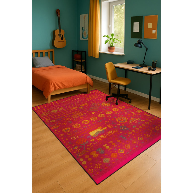 Tapis tissé orange traditionnel Mosso, 3 pi 11 po x 5 pi 11 po