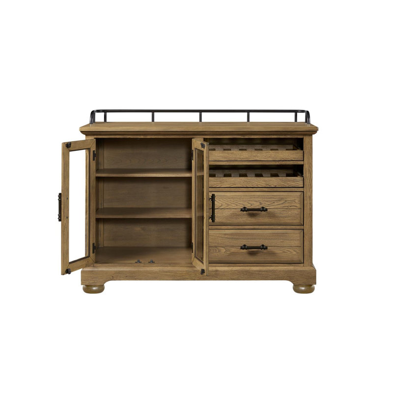 Preciado Dining Server with Wine Storage & Glass Doors – Caramel Elm Veneer, Carmel