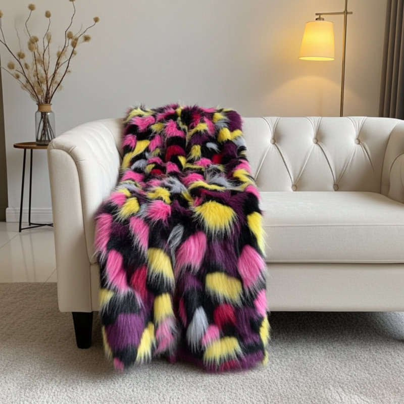 Jeté de luxe en fausse fourrure de couleur Bourgogne Plutus, l 36 po x L 60 po