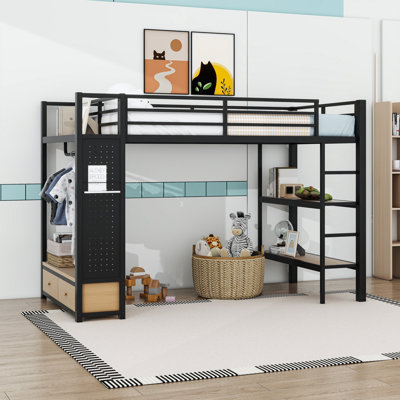 Lit mezzanine simple TG en métal avec tablettes de rangement intégrées et panneau perforé