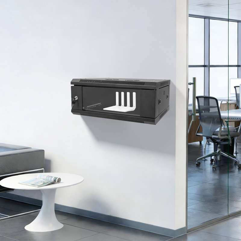 Armoire réseau murale pour serveur, boîtier verrouillable en verre trempé 4U pour routeurs et interrupteurs, noir
